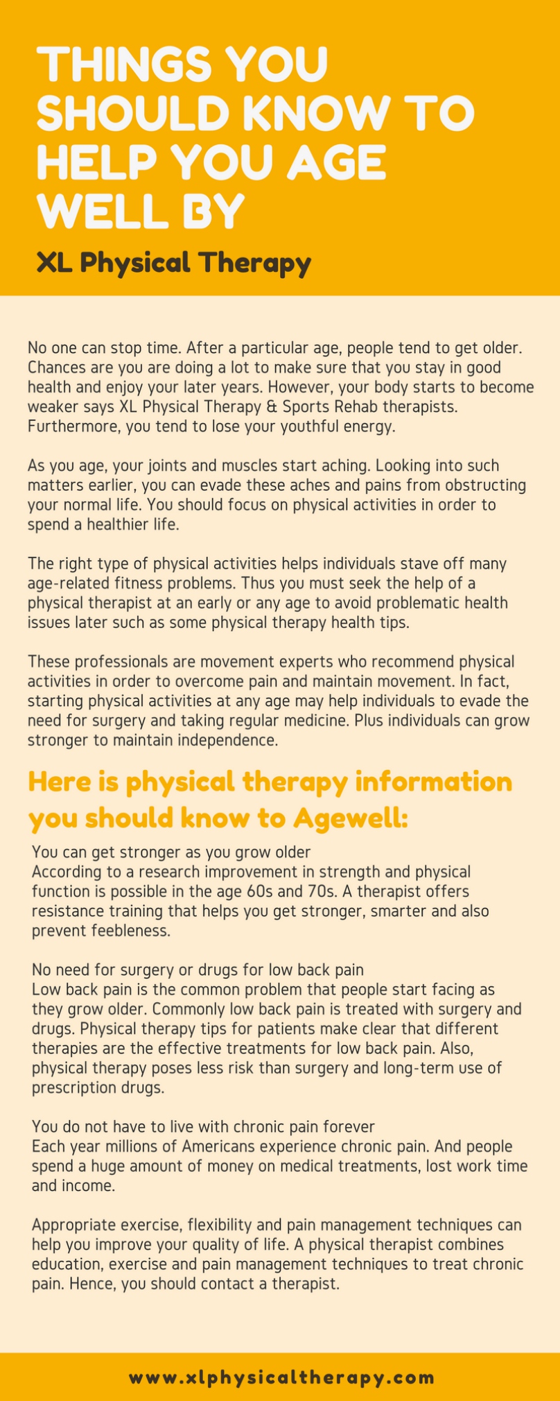 Things You Should Know to Help You Age Well by XL Physical Therapy Therapists
